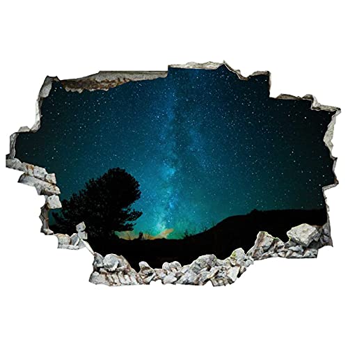 Sky Stars Night Trees Wall Decal Landscape 3D Break Through Wall Sticker Removable Pvc Funny Wall Art Decal Christmas Home Decor Vinyl Mural For Boy Kids Room Living Room #TOP1