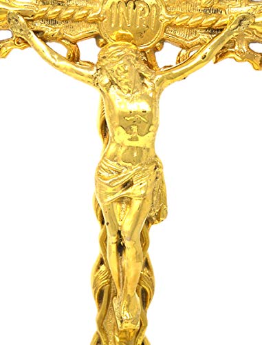 Religious Gifts Jesus Christ Cross Polished Solid Brass Standing Crucifix for Church, 17 Inch