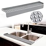 Silicone Sink Edge Protector Splash Guard,Sink Granite Edge Protector,30x4 Inch with Suction Cups & 5°Tilt, Cuttable for Kitchen Bathroom Countertops, Granite Quartz Surfaces (Gray)