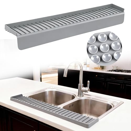 Silicone Sink Edge Protector Splash Guard, 24x4 Inch with Suction