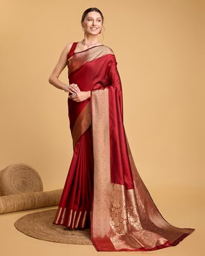 Image of SWORNOF Women's Silk Kanjivaram Kanchipuram Saree With Blouse Piece