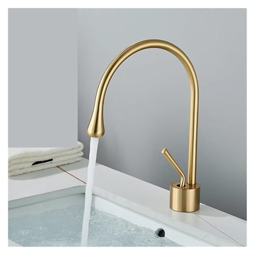 Small Drop hot and Cold Water Mixer Crane Shape Single Lever Single Handle Bathroom Faucet(Gold)