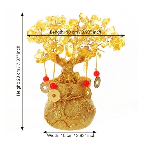Image of eCraftIndia Tree of Life Bonsai Evil Eye Tree Showpiece (Gold) Feng Shui Showpiece Items for Good Luck Positive Energy Vastu Shelf Living Room Home Decor House Warming Gifts and Decoration
