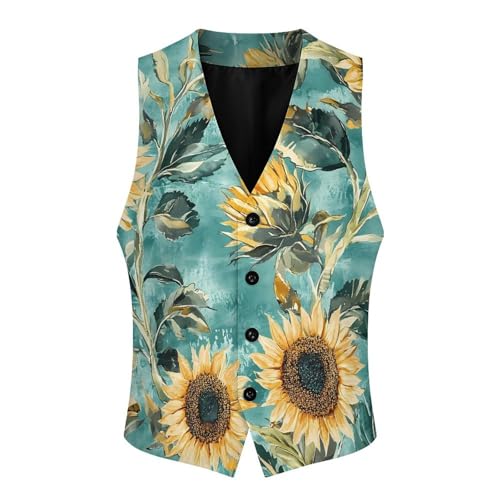 Vintage Sunflowers Floral Men's Formal Suit Vest for Business Formal Or Casual Dress Waistcoat Wedding4