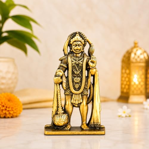 Image of Small Unique Blessing Hanuman Idol with Double-Sided Design|Bajrangbali Statue for Gifting|Premium Hanuman Ji Murti for Mandir,Desk,Home Decor.(Pack of 01)(3.5L*6H*1.5W cm) (Golden)