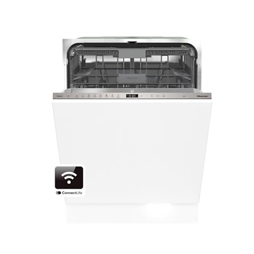 Hisense HV673B60 Lave-vaisselle 60 cm, encastrable, classe B, capacité 16, connectivité Wi-Fi, 3 niveaux de lavage, entrée d'eau chaude, lavage rapide 15', intégrable