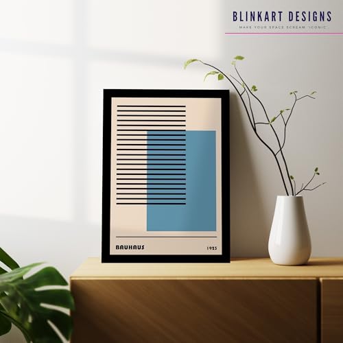 Image of BLINKART Vintage Bauhaus Retro Geometric Aesthetic Poster Gallery | Colorful Wrap Framed For Home Office Studio Living Room Modern Art Studio Decoration Abstract Shapes | (d146) | 13x10 Inch