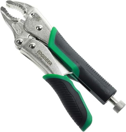 Locking Pliers with Unique Non-Slip/gripping Screw Removal Jaws for The Easy Extraction of Damaged/Stuck Screws, Black/Green. Neji-Saurus mole Grip Pliers by ENGINEER (Medium)
