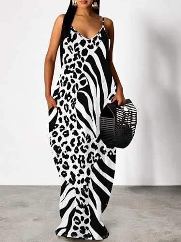 Image of SUZONANA Women Plus Size Summer Maxi Dress Spaghetti Strap Loose Sundress