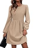 Zeagoo Womens Casual Sweater Dress Long Sleeve Dress with Pockets Fall Tunic Dress to Wear with Leggings Womens Knitted Sweater Dress Beige XX-Large