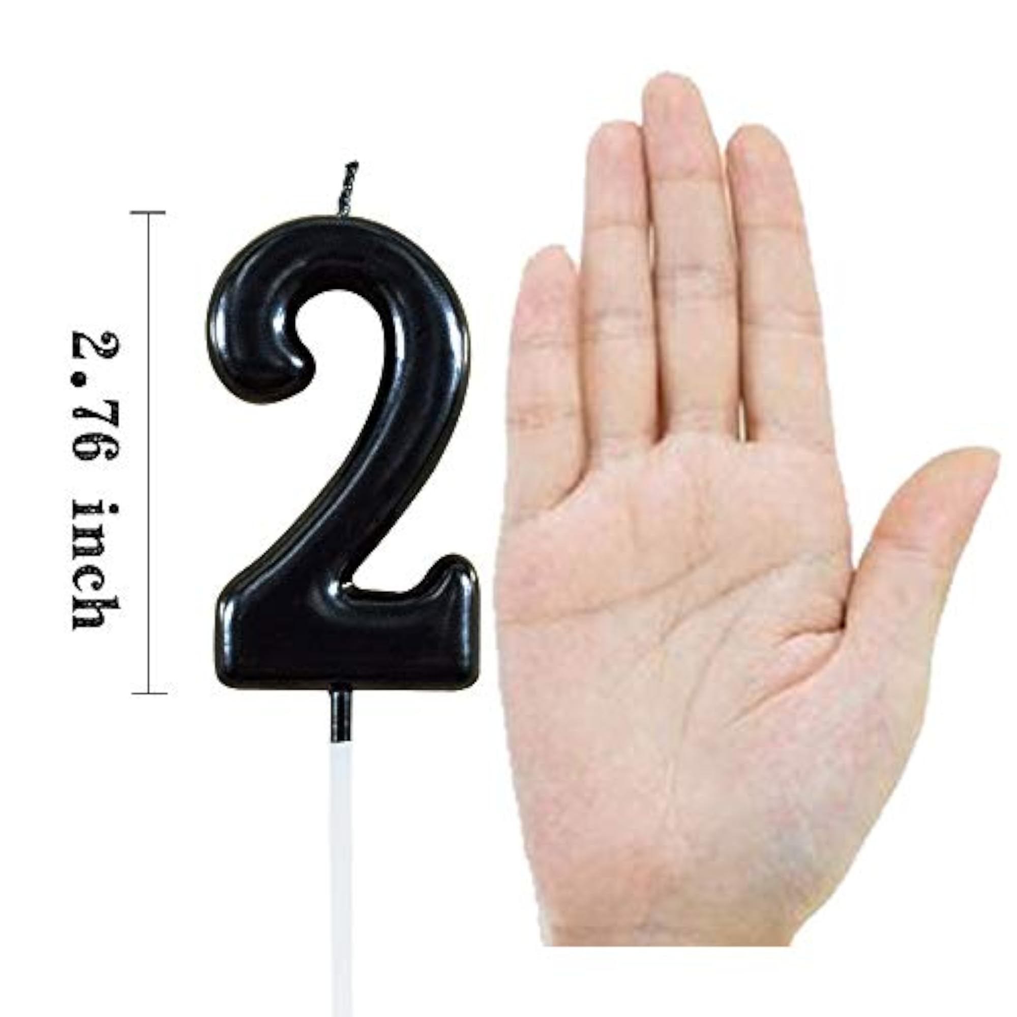 Black Number 2 Birthday Candles for Cake Decoration
