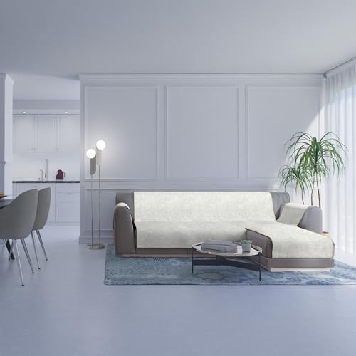 Housse de canapé 290 cm d'angle crème finition antidérapante - 2
