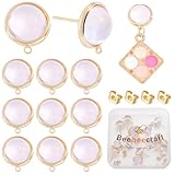 Beebeecraft 20 Pieza de Aretes de Poste con Aro Chapados En Oro de 18 Quilates Planos Redondos Color Rosa con Cabujón Accesorios para Aretes de Vidrio con Tuercas para Hacer Joyas Y Manualidades.
