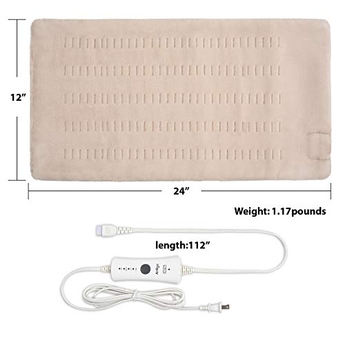Ariliya Heating Pad For Back Pain & Cramps Relief- Xl Electric Heating Pad 4 Heat Settings 2H Auto-Off 12 X 24" Heated Pad, Beige-Beige #TOP1