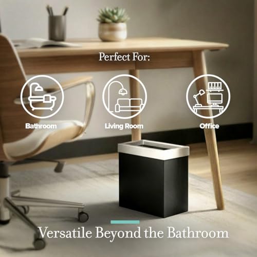 Image of Gatco Small Bathroom Trash Can with Lid, Rectangle 3 Gallon Stainless Steel Wastebasket, Under Sink, Matte Black and Satin Nickel, for Bathroom, Bedroom, Office (1918SN)