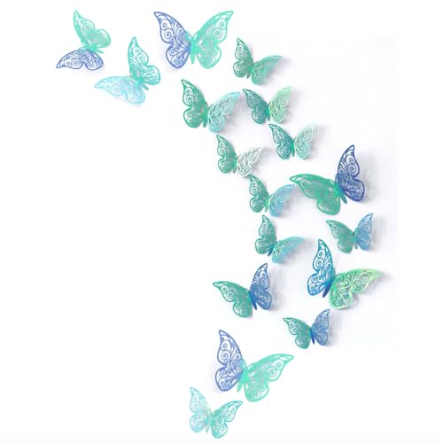 Image of 3D Blue Teal Butterfly Decorations Stickers,Butterfies Wall Art Wedding Decor Removable Wall Murals Decals for Living Room Babys Bedroom Birthday Party Butterfly Decoration Nursery Art Decor (48 Pcs)