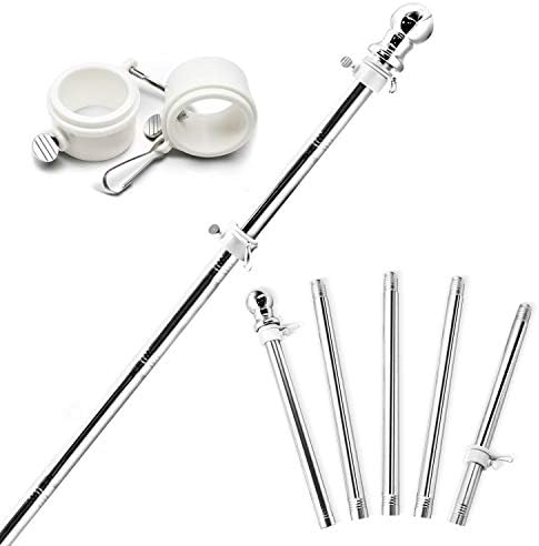Anley 6 FT Flag Pole Stainless Wall Mount Flag Pole with Tangle Free Rotating Rings - Adjustable Length, Heavy Duty & Rustproof Flag Pole for House, Yard and Commercial (1 Inch Dia.)