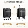 Softside Carry on Luggage Airline Approved, 17 Inch Underseat Carry-on Luggage with Removable Spinner Wheels, Small Personal Item Suitcase for Travel Business (Black, 17 inch_Underseat)