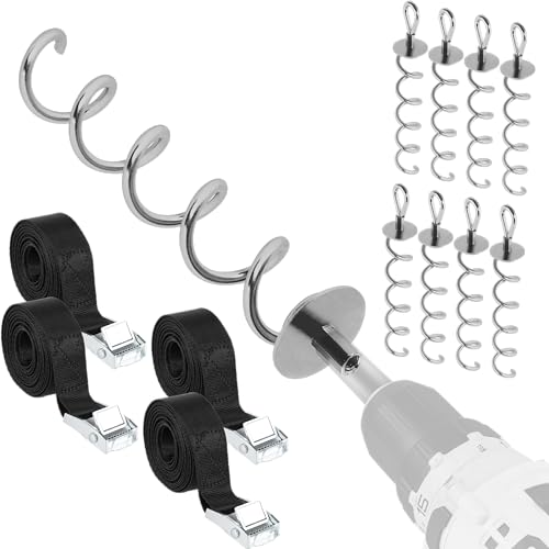 NewHabitat | 8X Erdanker Bodenanker aus Stahl inkl. Gurte | Erdanker Set für Trampolin, Zelt, Pavillion & Schaukel, 18-teiliges Set, 38cm