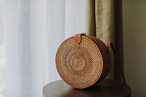 Happy Lily Women Round Woven Rattan Bag, Circle Tropical Beach Crossbody Handbag3