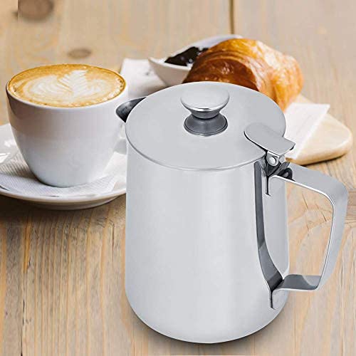 Jarra de leche de acero inoxidable con tapa para café con leche, 250 ml, 350 ml, 1000 ml a 600 ml