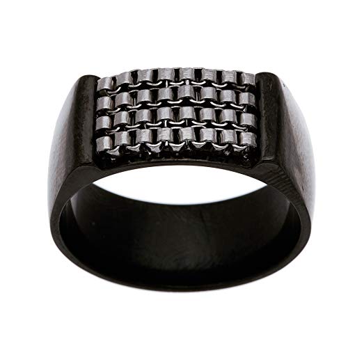 Steve Madden Black IP Plated Stainless Steel Box Chain Fashion Ring for Men (Size 11)