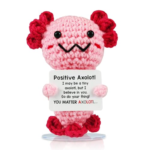 SZMDLX Lustiger Positiver Axolotl, Emotional Support Häkel Salamander Pocket Hug,Positive Geschenke Doll Positive Kartoffel Deutsch Geschenke für Freunde,Studenten (Positive Axolo)