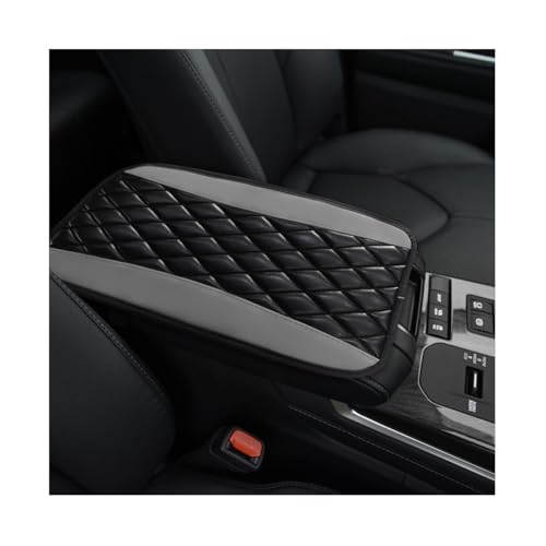 KVAEY Car Center Console Cushion Pad, 12.6 × 7.48 Inches Waterproof Car Armrest Seat Box Cover, PU Leather Armrest Cover Protector for Most Vehicle, Universal Car Interior Accessories (Black+Gray)