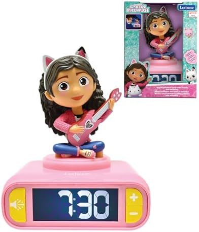 Lexibook, Gabby's Dollhouse, Nachtlicht-Wecker, RL800GDH | Klänge und Melodien, LCD-Display mit Hintergrundbeleuchtung, Leuchtend, Schlummerfunktion, Rosa