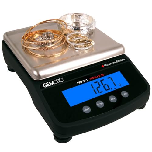 GemOro Platinum PRO1601 | Durable Precise Jewelers Countertop Portable Scale | Digital Precision Tool with Expert Professional Reading & Accuracy 1600g x 0.1g Readability by GemOro - Used condition - US$123.45