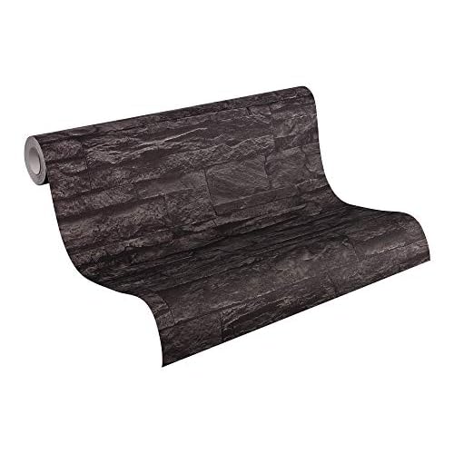 A.S. Création Vliestapete Best of Wood and Stone Tapete in Stein Optik fotorealistische Steintapete Naturstein 10,05 m x 0,53 m grau schwarz Made in Germany 707123 7071-23