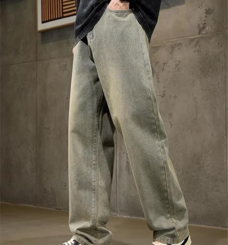 Men Wide Leg Jeans Vintage Baggy Straight Fit Denim Pants Elastic Waist Casual Street Trousers2