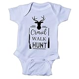 Ink Trendz Crawl Walk Hunt Cute Hunting themed Born To Hunt Baby Onesie® Bodysuit Romper (Black, 0-3 Months)