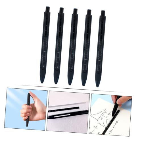 Bolígrafos de tinta gel con regla integrada, 5 unidades negro miniatura 3