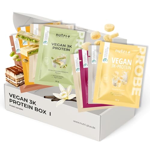 Nutri + Protein Proben Set (8x 30 g) - Vegan Proteinpulver Mix Probier Set - 3k Eiweißpulver Probierpaket - Mix Probierpack - Eiweiß Probierset