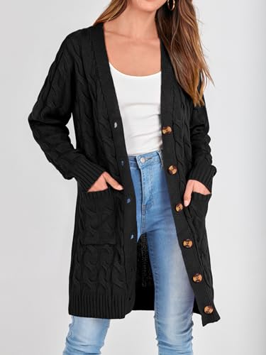 Image of PRETTYGARDEN Womens Cable Knit Button Long Cardigan Sweaters