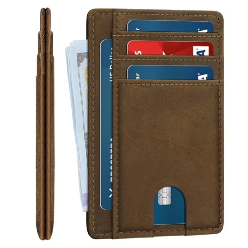 furid Slim Genuine Leather Wallet: Minimalist RFID Small Card Wallet for Men with ID Window - Front Pocket Comfortable Fit - 0.11-inch Ultra Thin Credit Card Holder for Mens Gift
