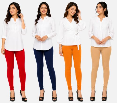 Image of DO IT Creation Women's Cotton Regular Fit Leggings Multi Color Combo Pack of 4