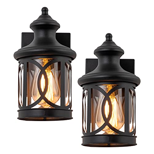 Laplusbelle 2-Pack Outdoor Wall Lights, Porch Lights, Waterproof Outdoor Wall Sconce, Exterior Light Fixture Matte Black With Clear Glass Shade For Garage Patio Front Door Balcony #TOP5