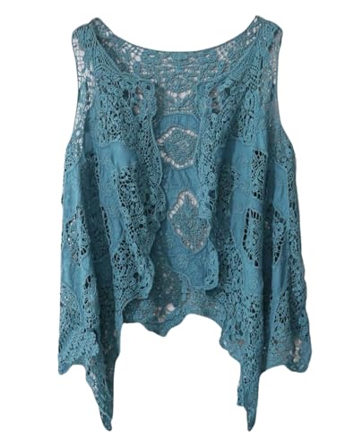 Image of FindThy Women's Hollow Knitting Stitch Cardigan Open Front Draped Boho Hippie Crochet Vest