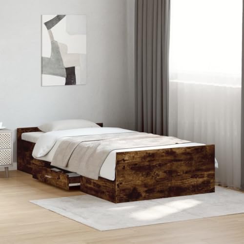 sephironlbb Bettgestell mit Schubladen, Räuchereiche 90x200cm, Holzwerkstoff, Robustes Einzelbett fâ€¦ – Miniatur