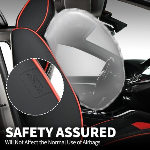 Image of FLORICH Front Seat Covers, Luxury Car Seat Cover with Waterproof Leather, Automotive Vehicle Seat Covers for Cars Trucks Vans SUVs Sedans (2 Packs, Black&Red Line)
