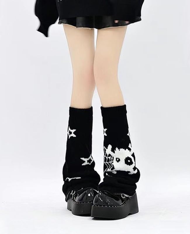 Hopecn Girls Leg Warmers Y2K Skull&Star Print Two Side Wear Knitted Goth Leg Warmer 80s Loose Kawaii Streetwear Socks.2