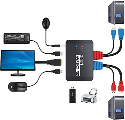 Generic Marche - Selettore di commutazione USB, 4k@60hz, 2 porte USB KVM per condivisione di 2 PC, con telecomando a un pulsante per tastiera, mouse, scanner stampante e computer