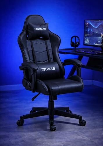 Image of Ergonomic Gaming & Office Chair with Adjustable Headrest and Lumbar Support, Reclining High-Back Computer Chair with 4D Armrests & Smooth Casters - Black
