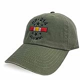 VetFriends.com US Veteran Hat DD-214 and National Service Ribbon Vintage OD Embroidered with Stars Multi