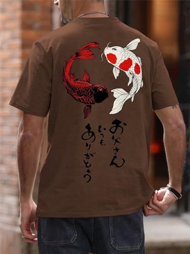 Image of COZYEASE Men's Japanese Koi Fish Graphic Tees Short Sleeve Crew Neck T-Shirt Casual Summer Tops