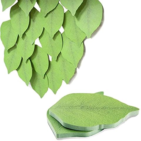 100 Sheets Sticky Notes, Beautiful Green Leaf-Shaped Self Stick Notes, 2 Packs Self Sticky Note Pads, Sticky Memo Set for DIY Decoration, School and Home Uses Cover