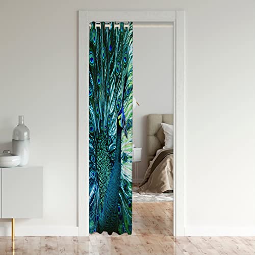 Peacock Door Curtain for Doorway Privacy 106x203cm Animal Theme Closet Door Cover Curtain for Bedroom Peacock Feathers Design Green Blue Natural Style 30%-50% Room Darkening Blackout Curtain - Image 3