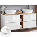 Produktbild Lomadox Doppel-Waschtisch Set, Unterschrank Hochglanz weiß Wotaneiche, 2 Keramik-Waschbecken, 4 Softclose-Schubkästen, Regal, B/H/T ca.: 141/74,5/46 cm